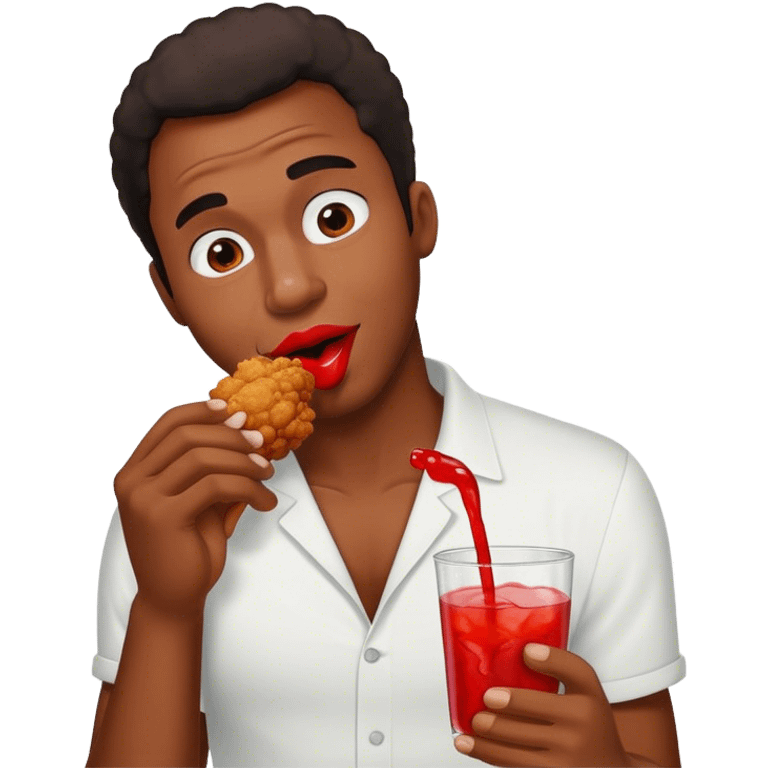 Black man eating chicken and drinking kool aid emoji