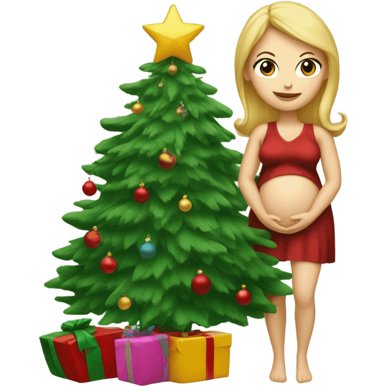 blonde pregnant woman at the Christmas tree emoji