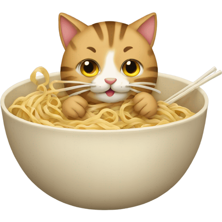 A tabby cat eating noodles  emoji