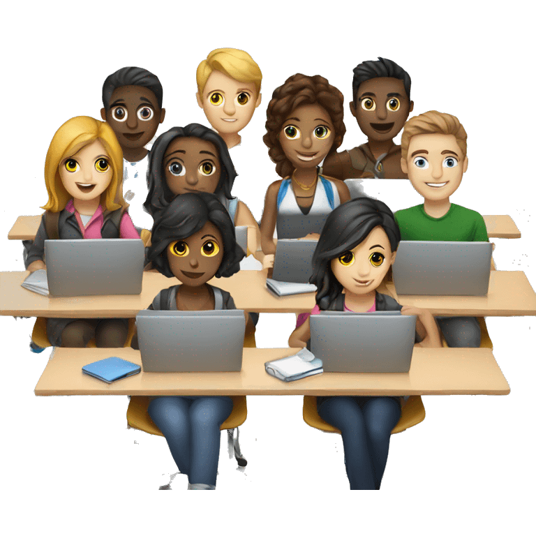 A group of students with laptops on desks emoji