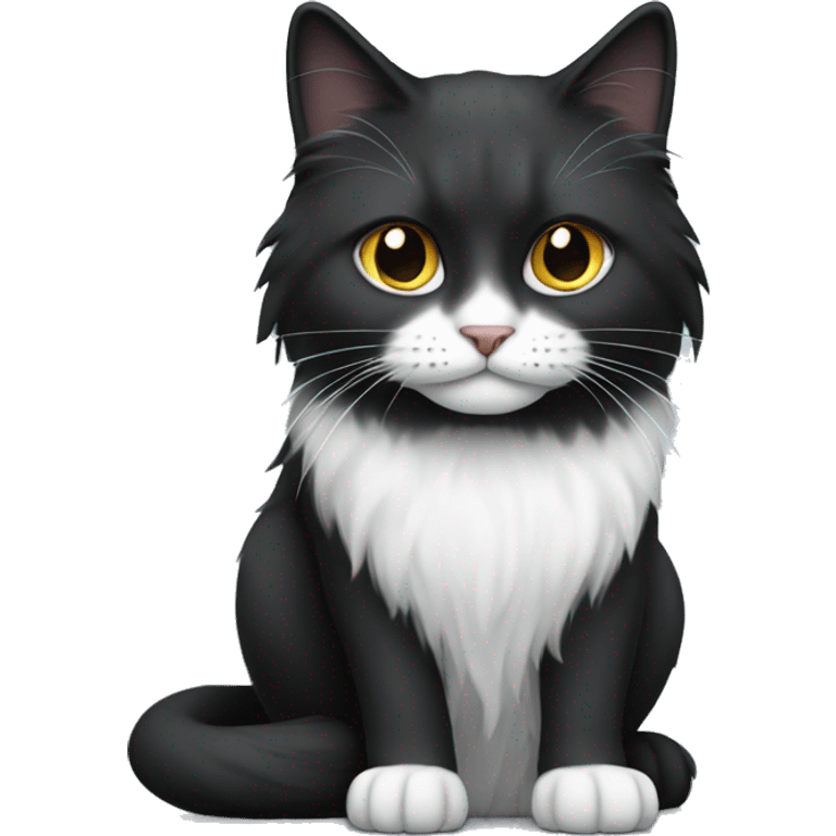 long haired cat half black half white with black bottom jaw emoji