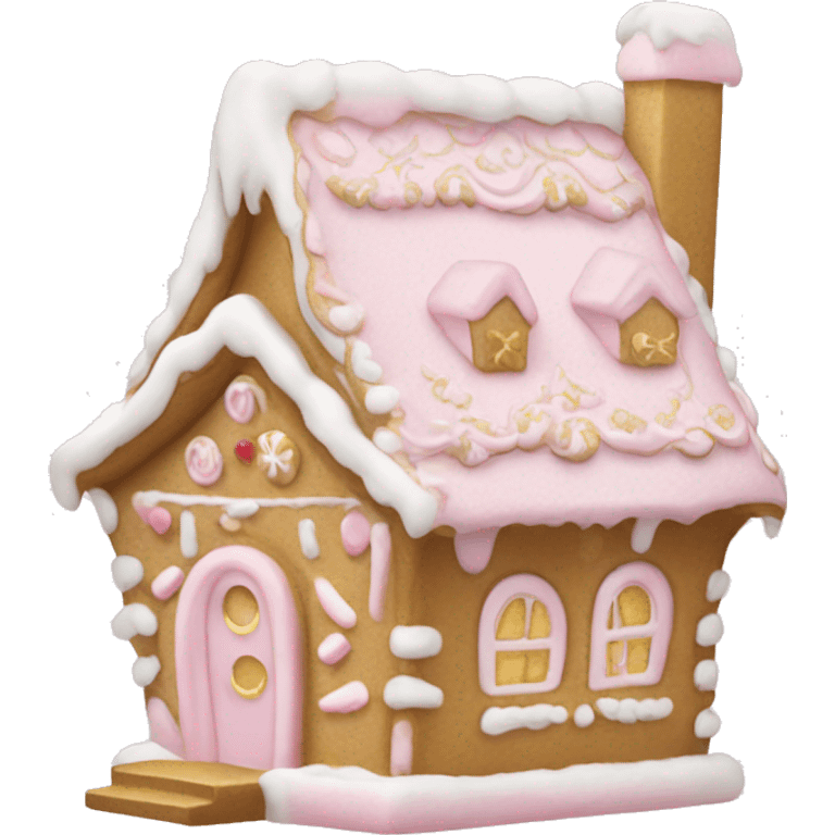 light pink and gold and white gingerbread house emoji