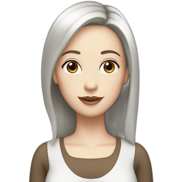 40 years old Woman, white pale skin, brown straight hair, big black eyes emoji