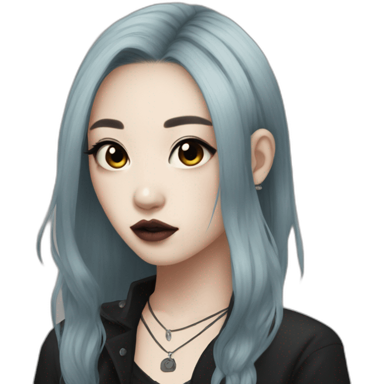 asian girl, dyed hair, piercings, goth emoji