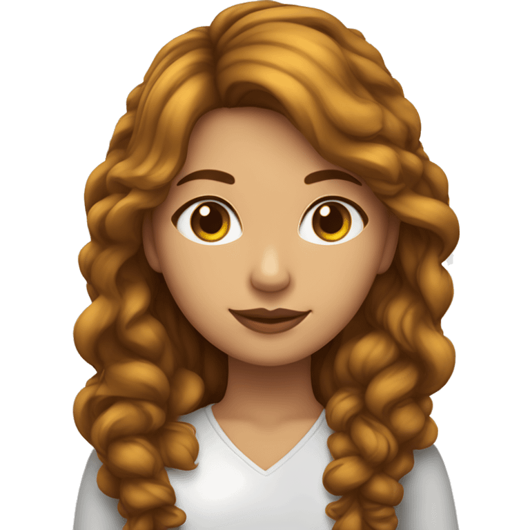 una chica pelirroja, pelo rizado largo, con ojos color miel y piel blanca emoji