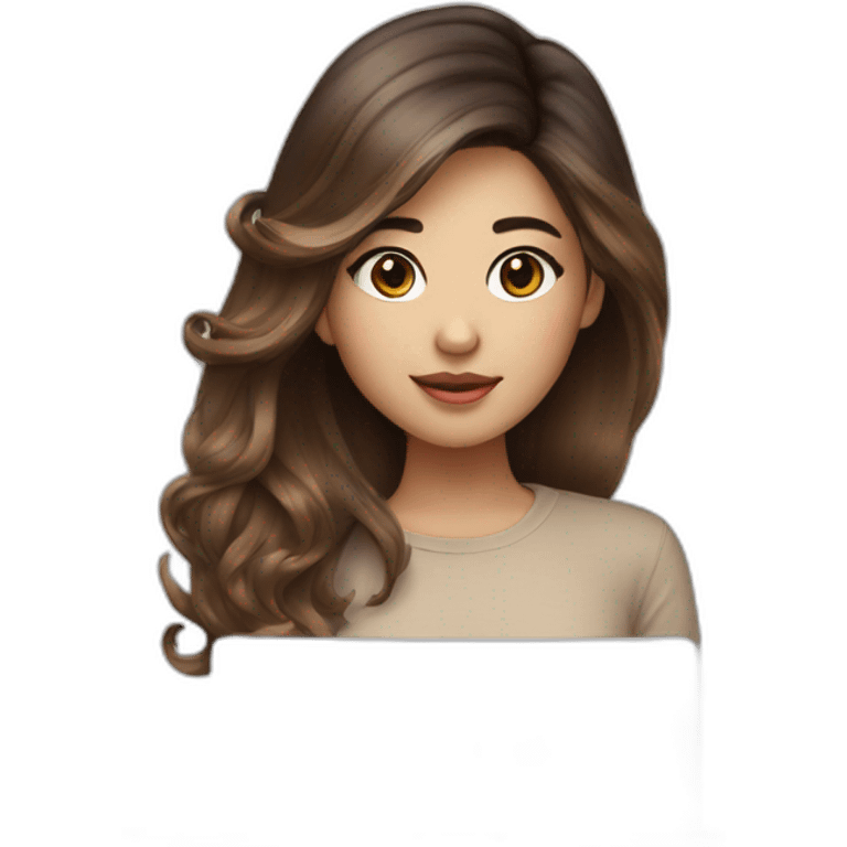 brown balayage Hair korean girl with macbook emoji