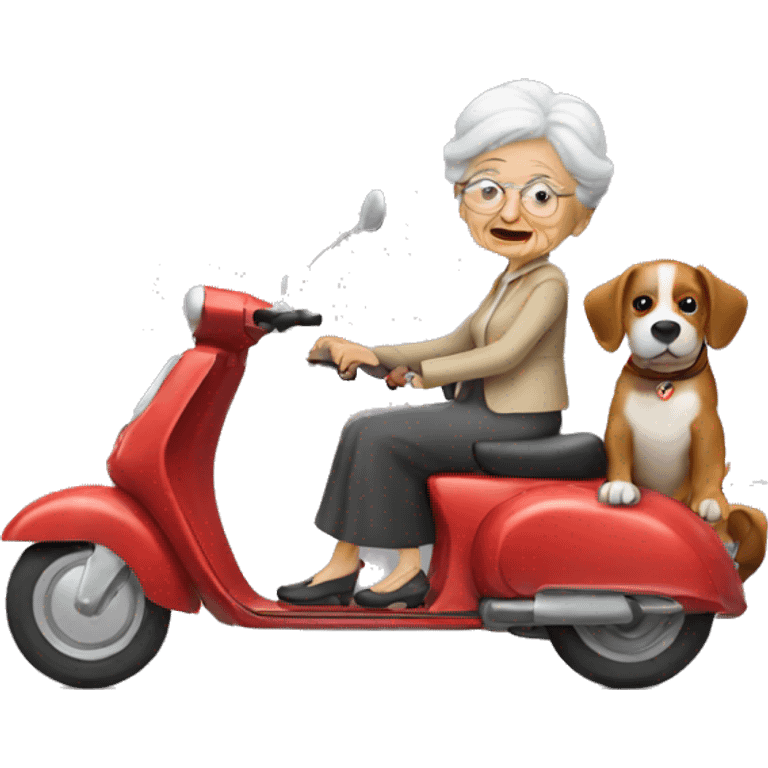 Old lady riding a scooter, a dog on her lap emoji