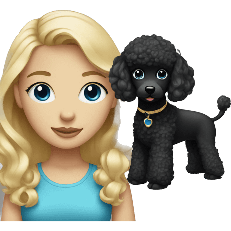 Blonde girl with blue eyes and with a black poodle emoji