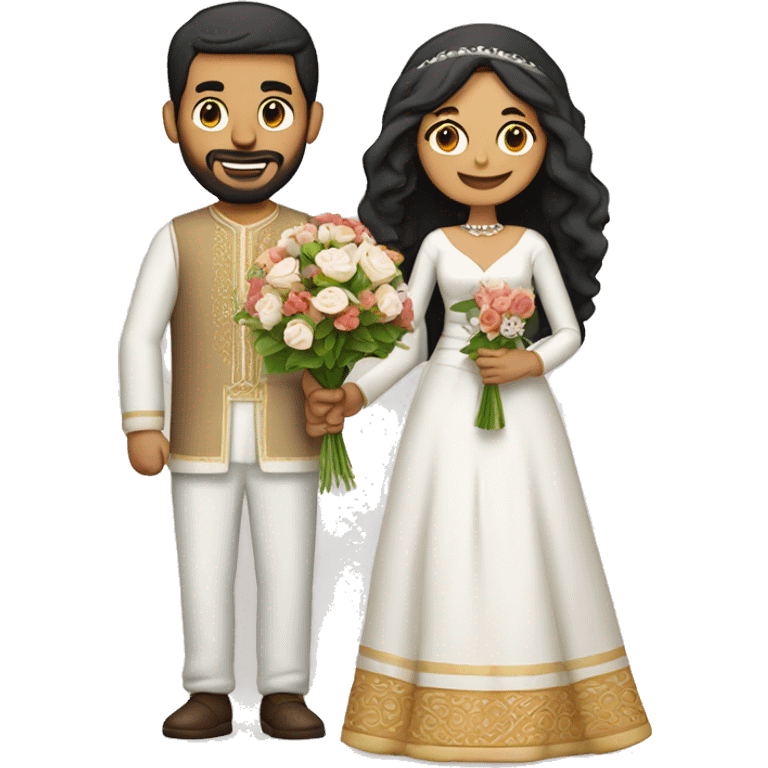 wedding couple with the wife holding a bouquet of flower, the wife is hespanic and moroccan and the husband wearing moroccan clothes emoji