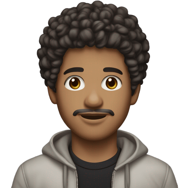 Create a 20-year-old boy with dark brown curly hair styled in a taper haircut, a goatee and mustache, brown eyes, and a tanned complexion with chrome hearts clothes emoji