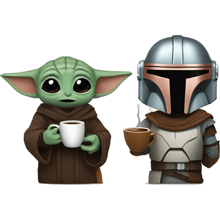 Mandalorian and grogu with coffee emoji