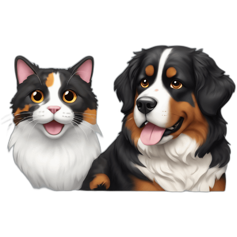 A Bernese dog beside A tortoiseshell cat without white fur emoji