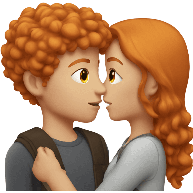 A ginger girl kissing a brunette boy emoji