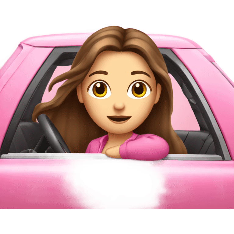 brunette-girl-long-hair-pink-car-driving emoji