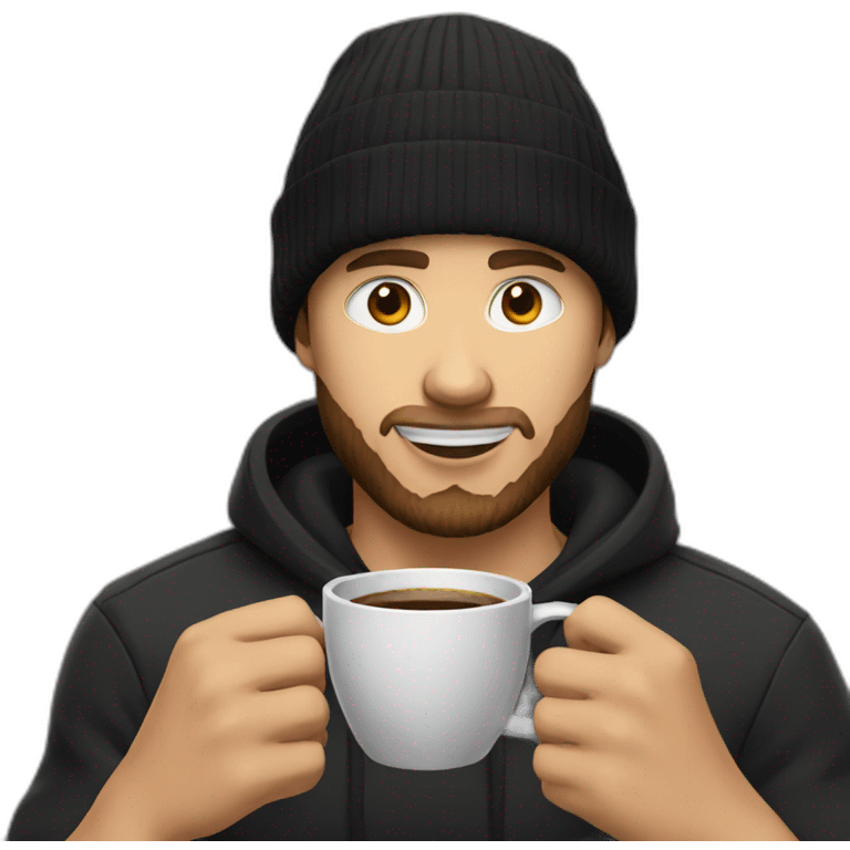 gamer with a black beenie drinking coffee emoji