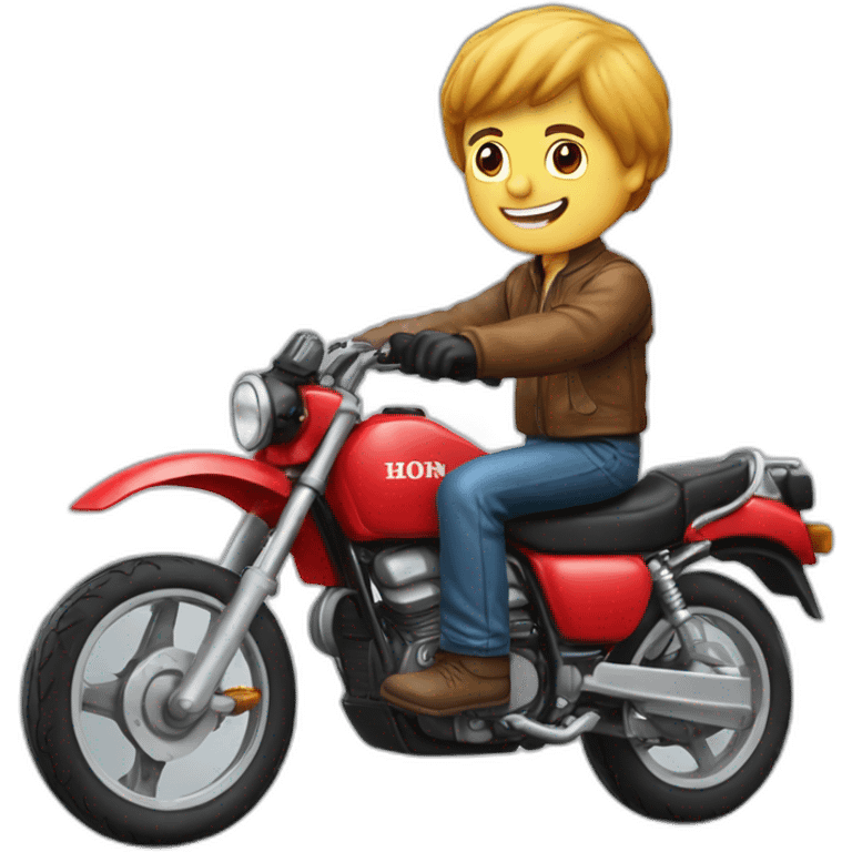 A middle age man wheelie a motorcycle honda Red 250 1985 emoji