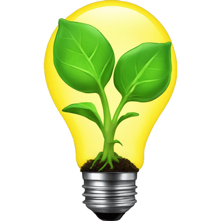 a plant sprout inside a yellow glowing idea lightbulb emoji