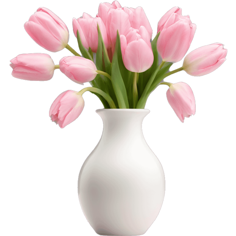 Light pink tulips in white vase in bow  emoji