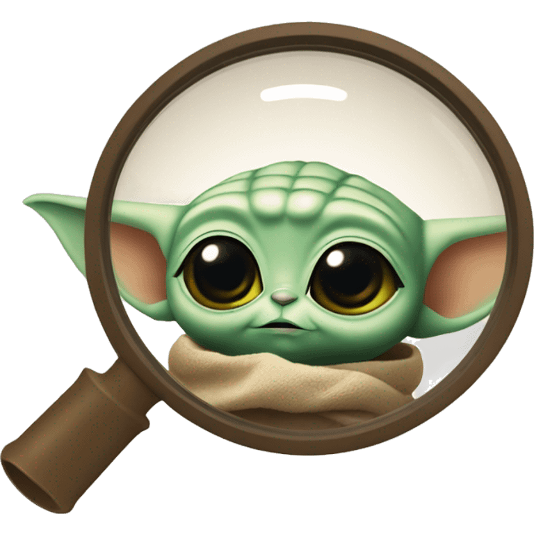 Baby Yoda looks through a magnifying glass emoji