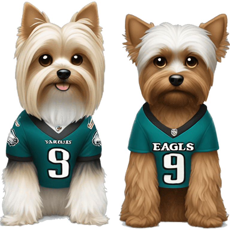 white yorkie and brown with eagles jersey emoji