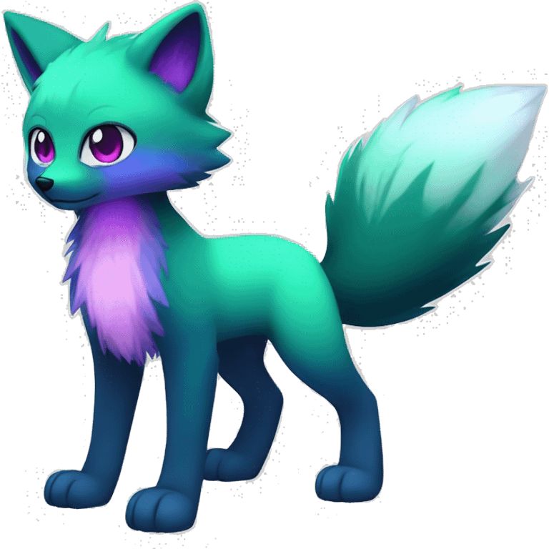 Cute cool black nebula green blue purple pink animal silver fox hybrid Fakemon full body emoji