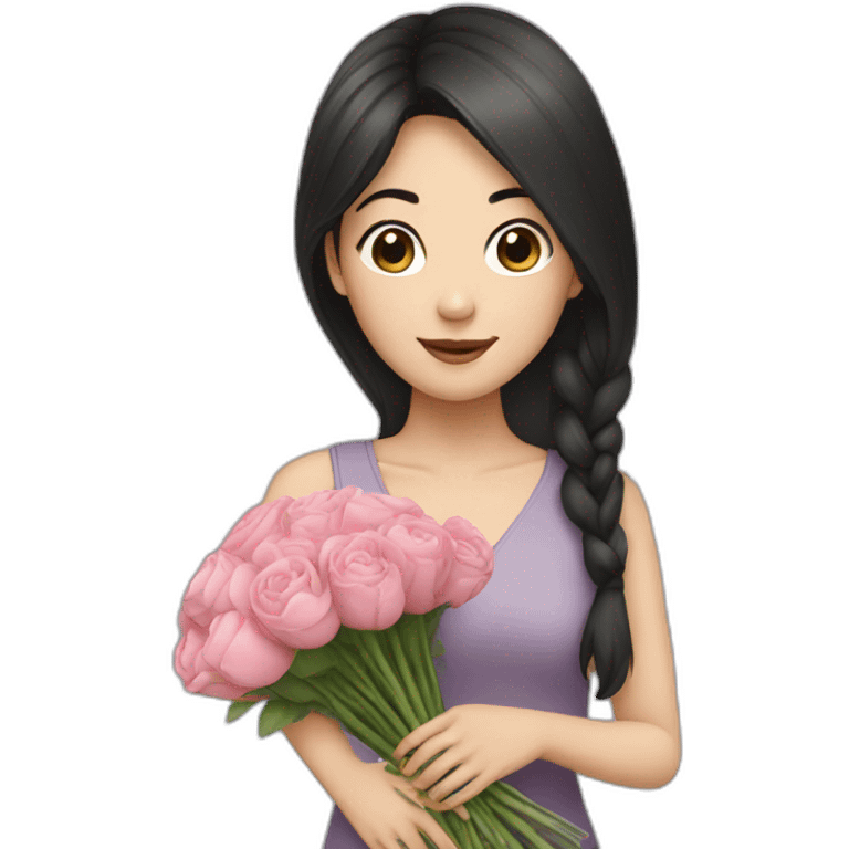 Asian girl with dark hair with a bouquet emoji