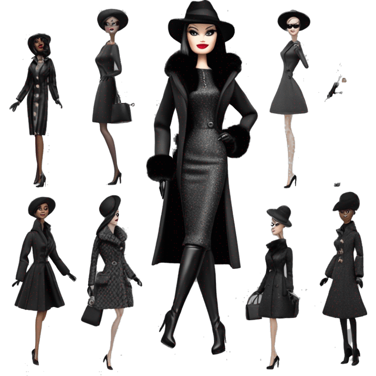 Fit Silkstone Dazzling Winter Barbie Morticia Addams .  Wearing coat gloves boots hat emoji