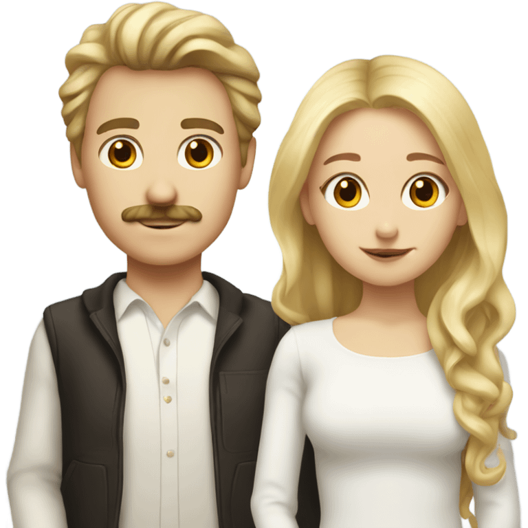 Blonde girl with brown haired white boy with mustache emoji