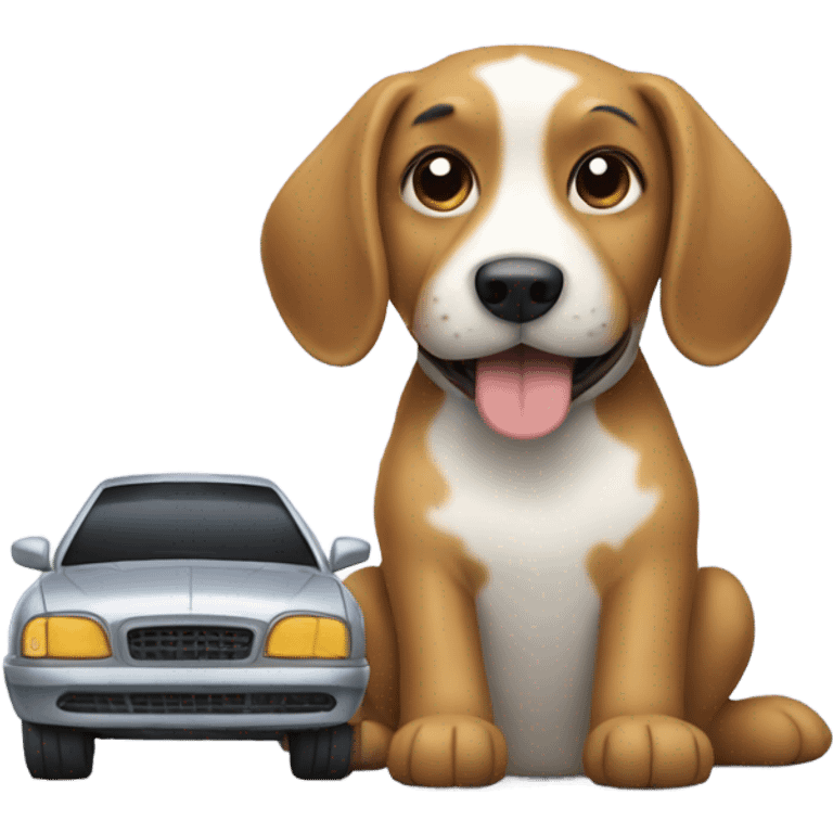 A dog with a car emoji