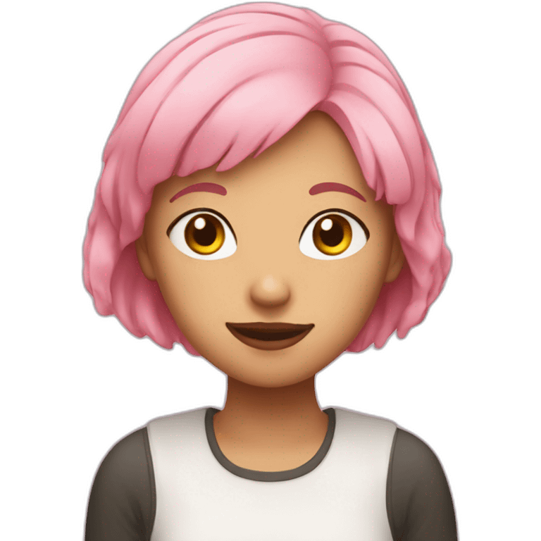 girl with pink hair smelling loaf of bread emoji