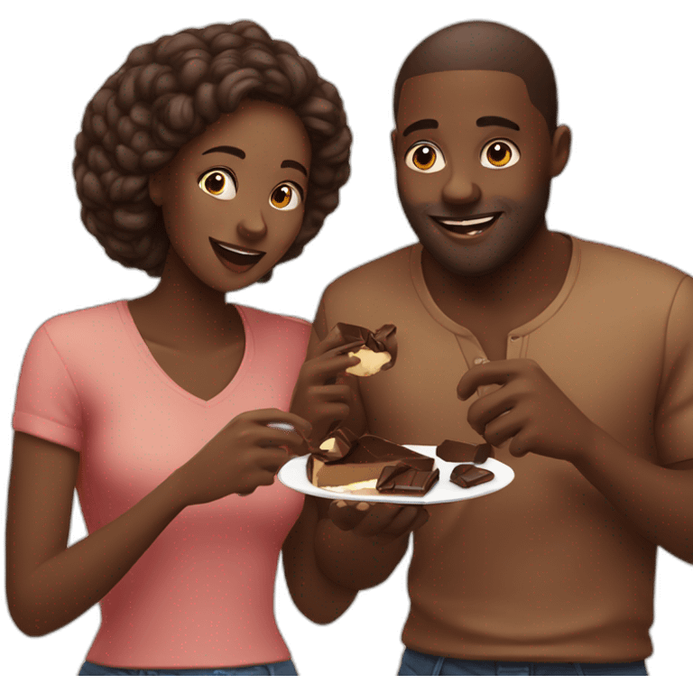 black couple eating chocolat emoji