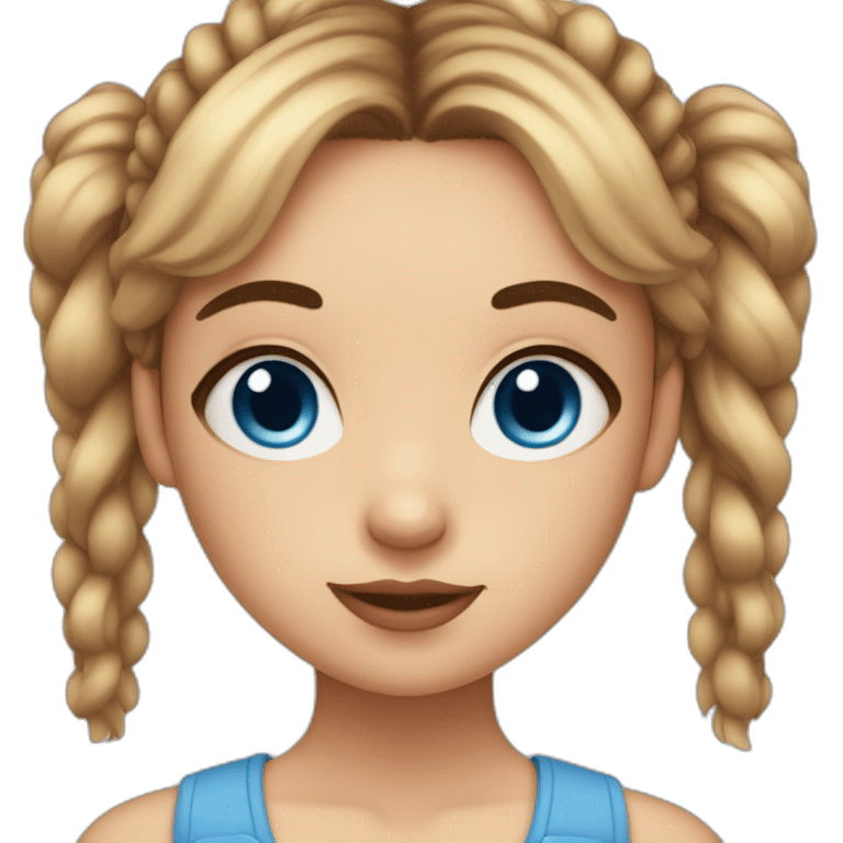 Girl with blue eyes, eyelashes, freckles,brown hair in 2 buns and fringe emoji