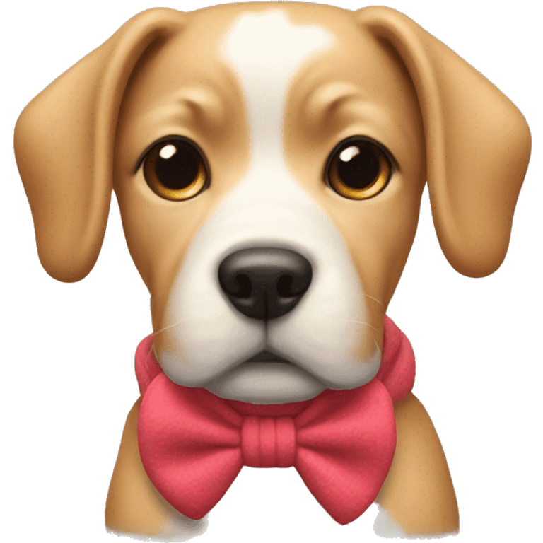 Dog wearing a bow sweater and a bow on there head emoji