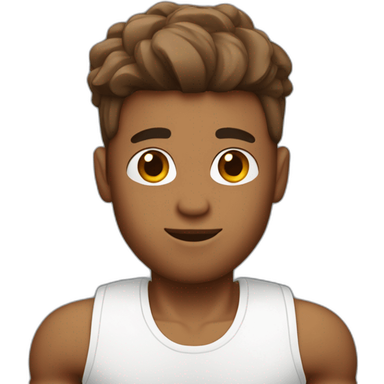 A man with a medium skin tone who likes the gym and is holding a chocolate protein juice with only his left bangs slightly down. emoji