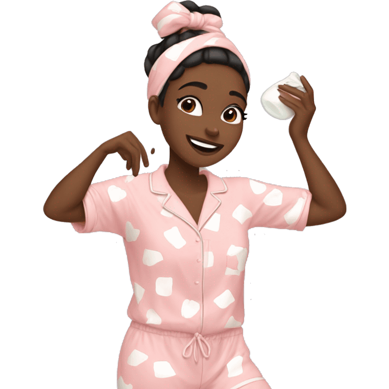 Aesthetic Girl doing skincare wearing coquette pajamas emoji