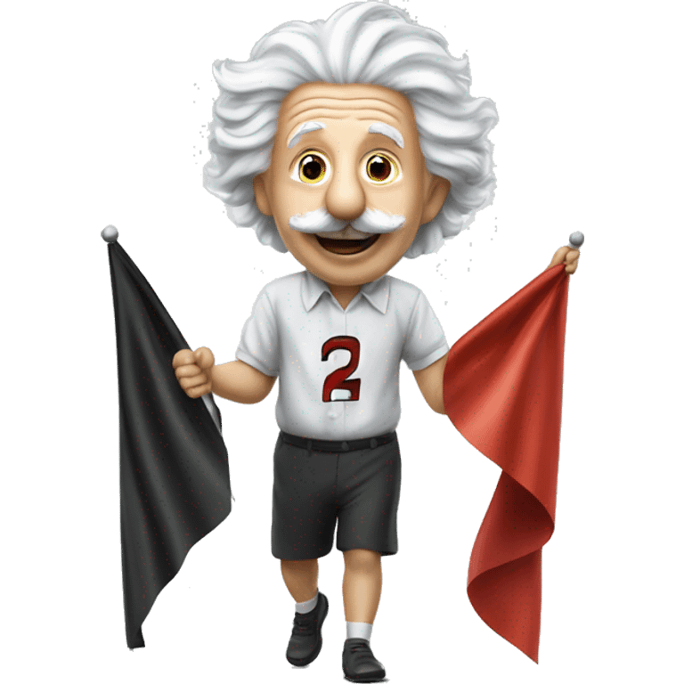 happy albert einstein holds racing finish flag emoji