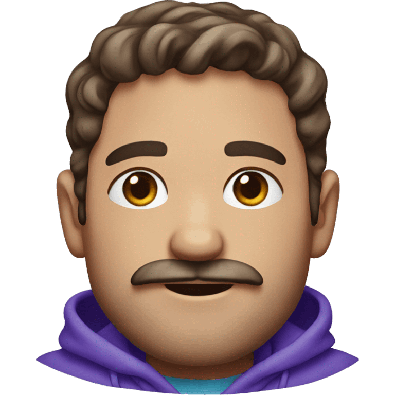 Man with brown hair and short beard and moustache wearing a blue and purple tie-dye hoodie emoji