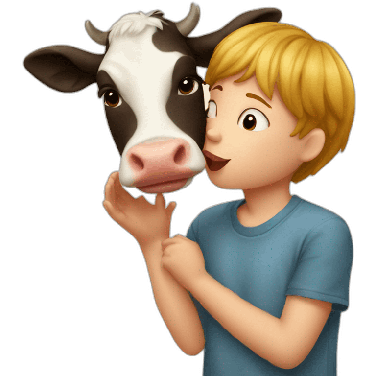 A boy kisses a cow emoji