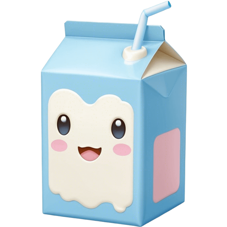 Cute Kawaii Milk Carton, small and boxy, bright pastel blue and white, blushing cheeks, a tiny straw poking out, soft glowing highlights, adorable farm-fresh cuteness! emoji