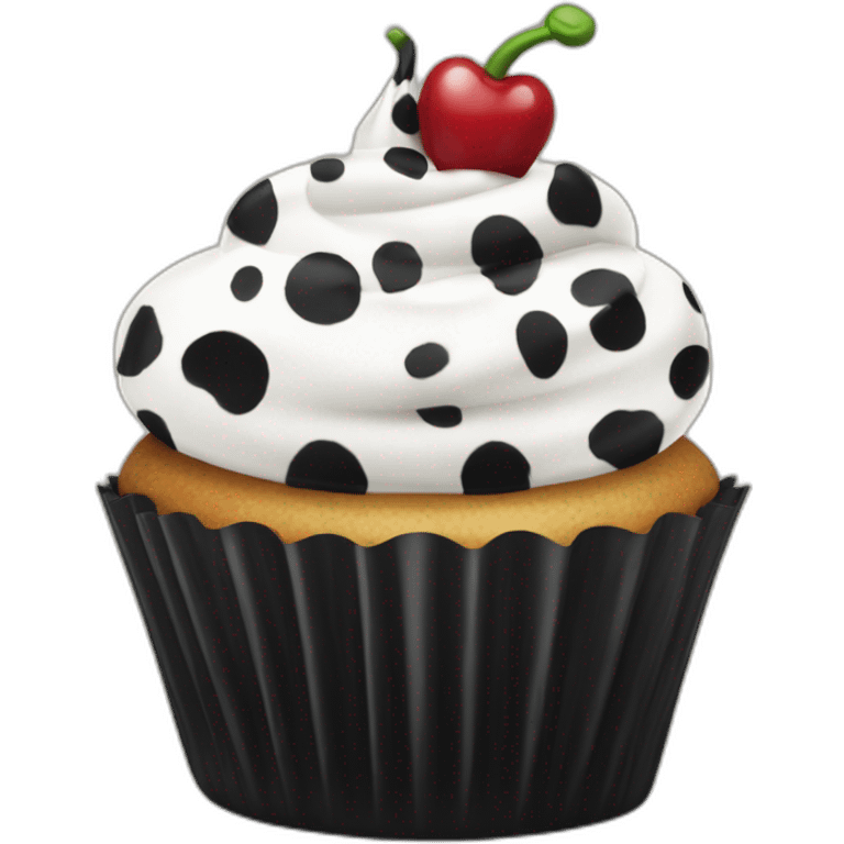 Happy cupcake with black and white cow spots emoji