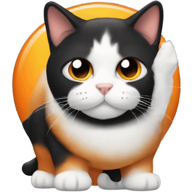 Black fat kitty with white and orange emoji