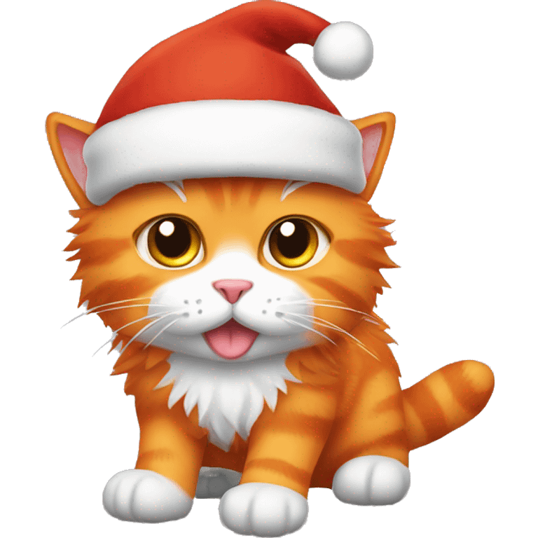 Orange fluffy cat wearing santa hat emoji