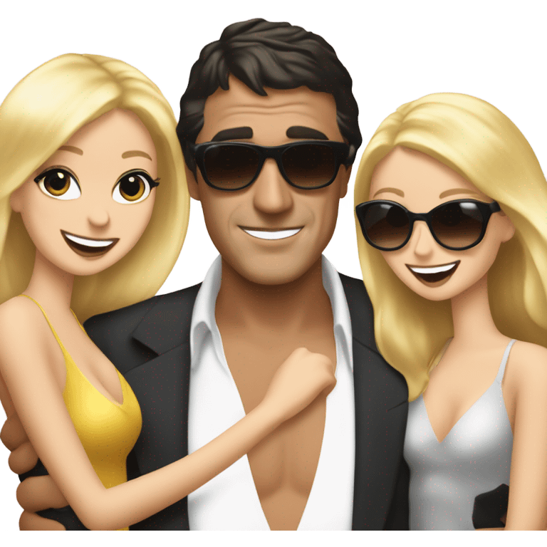 Tony Montana sunglasses happy with 2 beautiful blondes hugging him emoji