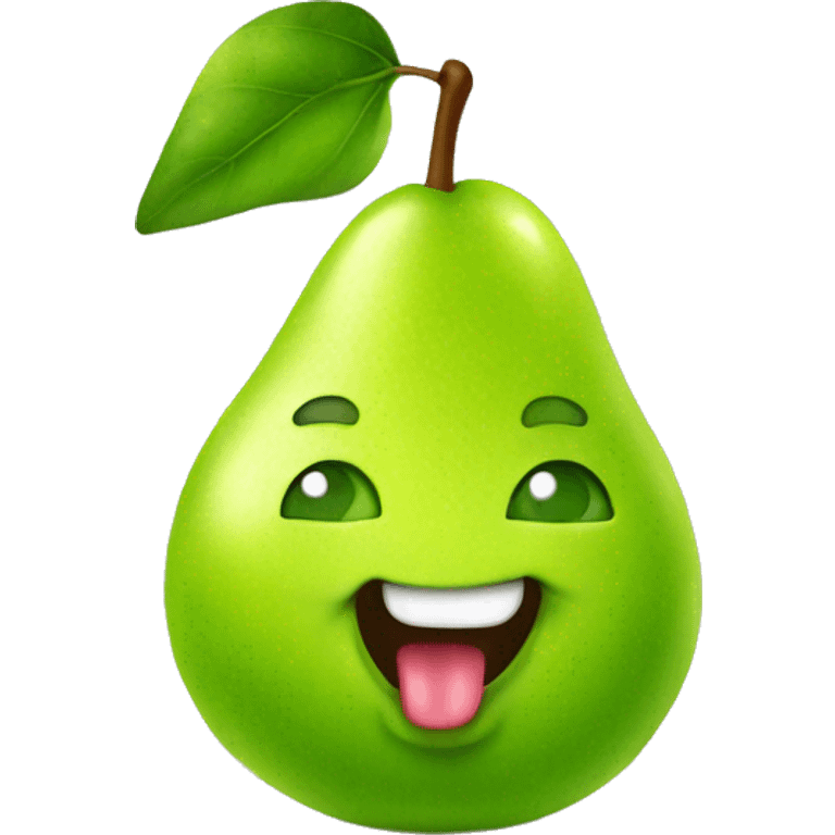 Shiny Green Cute pear with tongue emoji