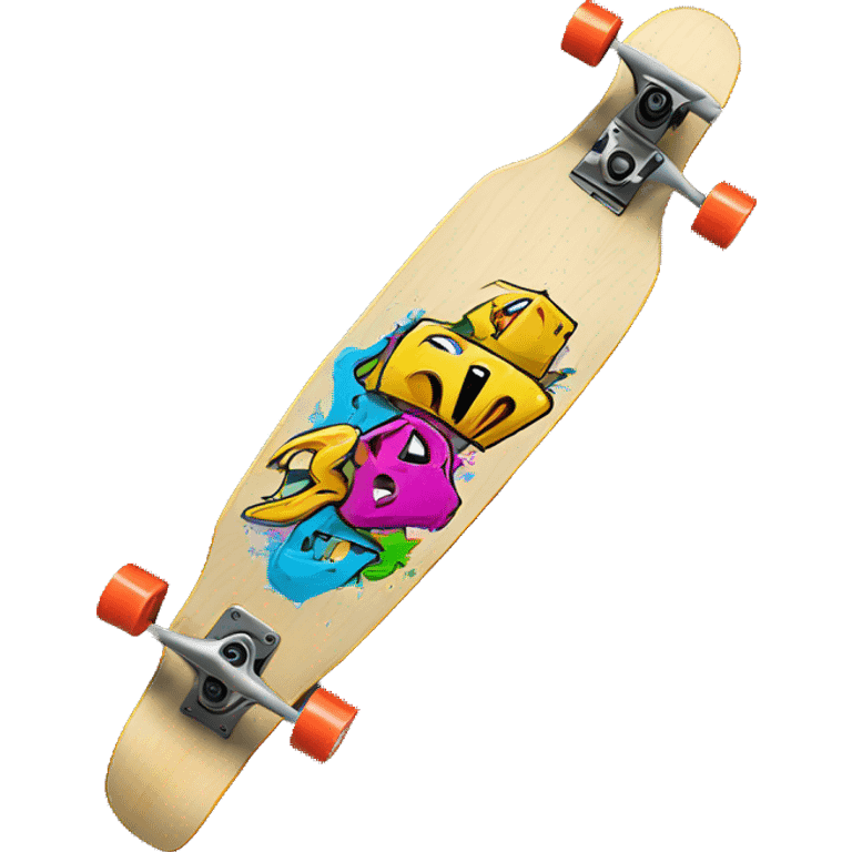 longboard with graffiti emoji