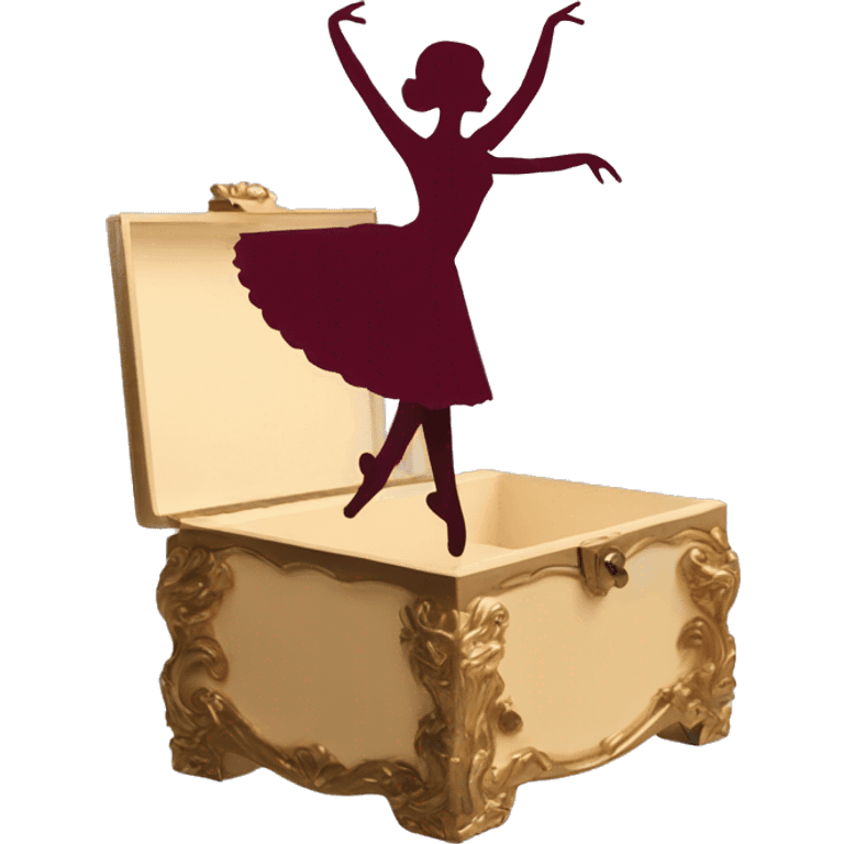 burgundy music box with a silhouette of a ballerina emoji