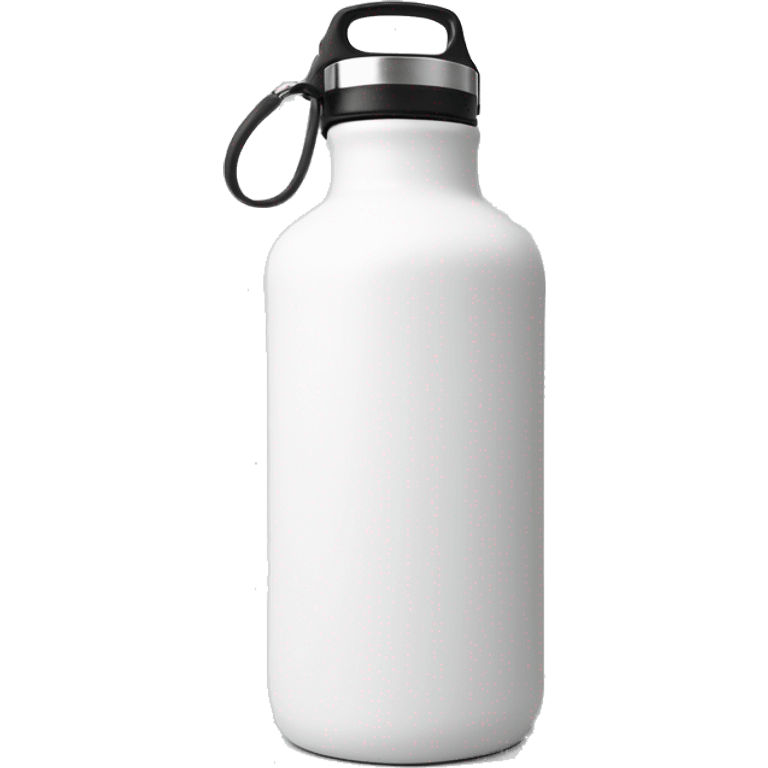 white water bottle with a rounded white lid,It has a flexible white handle strap that is secured by stainless steel attachments on both sides of the lid base, allowing the handle to arch upward over the top for easy carrying. emoji