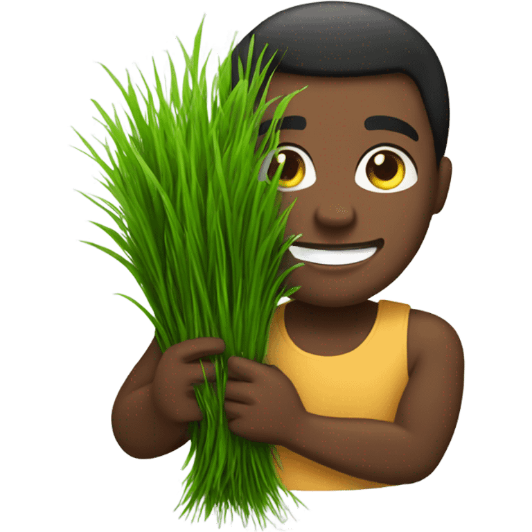 Happy black man with a pile of grass emoji