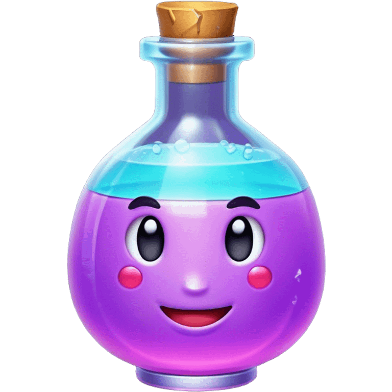 Clash of Clans aesthetic: Cinematic Playful Pixel 3D Magic Potion Portrait Emoji, rendered in a 3D vector-style similar to standard emojis with minimal shading and bold, simplified shapes. A compact, distinct form with signature details, softly glowing with a pixelated adventure charm. Simplified yet unmistakably iconic, highly detailed and consistent, glowing with a soft radiance and high shine. Stylized with a touch of classic pixel-art charm and a soft glowing outline, capturing the essence of a beloved gaming relic with a friendly, playful manner! emoji