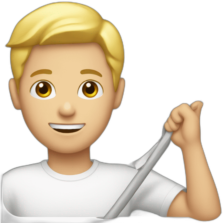 white kid holding a rake emoji